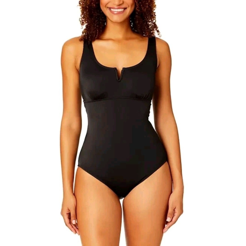Anne Cole Limited Edition Square Neck One Piece Swimsuit Ribbed Black Size‎ XXL